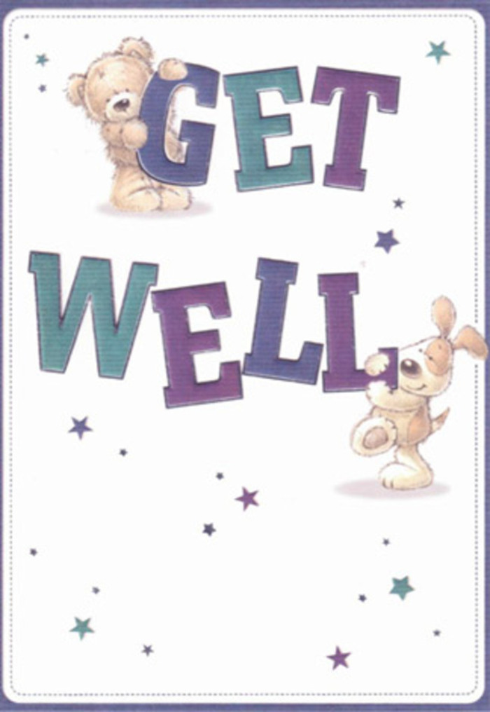 Celebration and gentle encouragement are at the forefront of this get well card, its inviting design echoing the warmth of a close-knit community like Erith. Two animated companions-a plush bear with honey-hued fur and a puppy sporting soft, oversized ears-share a moment of playful camaraderie among a scattering of twinkling stars. Their poses radiate optimism, each gesture as assuring as a fresh bouquet prepared on a quiet afternoon by local Erith florists. The vivid letterforms announcing 'Get Well' are confidently painted in lush hues of purple and aqua, shades reminiscent of the bouquets that brighten homes along Bexley Road. A soft yet palpable texture envelopes the scene, giving the bear's fluffy body and puppy's velvety trim a touch of realism-inviting the imagination to feel their comforting presence. The crisp, light-filled backdrop mirrors the clarity and freshness of the morning air after a walk in Hall Place Gardens, while the whimsical artistry conveys the same heartfelt encouragement found in every hand-crafted delivery within the area. Sending this card alongside a colourful arrangement from a trusted Erith florist is a true testament to the simple, sincere care that takes root in every corner of this riverside neighbourhood.